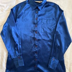Elegant Blue Satin Men's Shirt